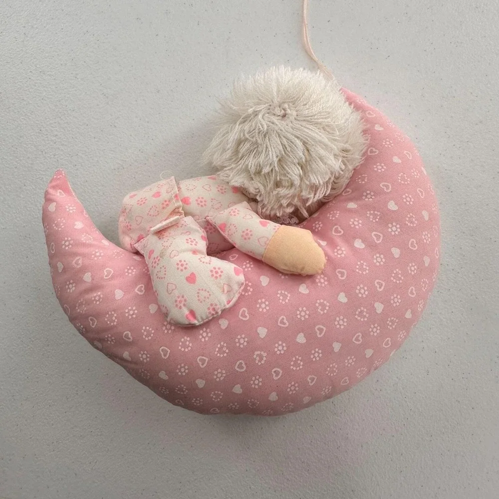 Vintage Russ‎ Berrie Plush Moon Doll Pink Pajamas Sleeping Baby 1984 Collectible